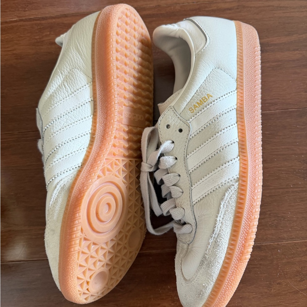 adidas Samba Women's Sneaker in White with Peach Sole